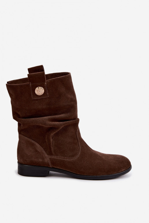 Faux suede women's shoes with ruffles Zazoo 4210 in chocolate color