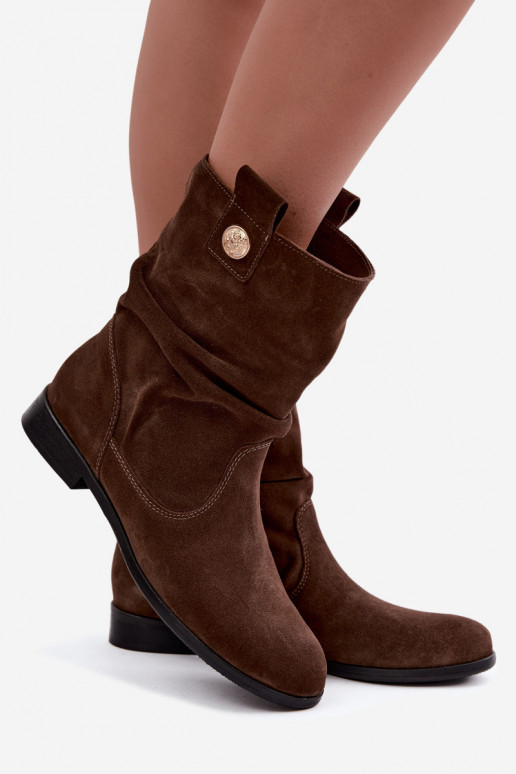 Faux suede women's shoes with ruffles Zazoo 4210 in chocolate color