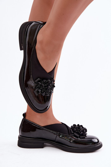 Women's Leather Loafers with Embellishment T.Sokolski S2 J26-271 Patent Leather Black
