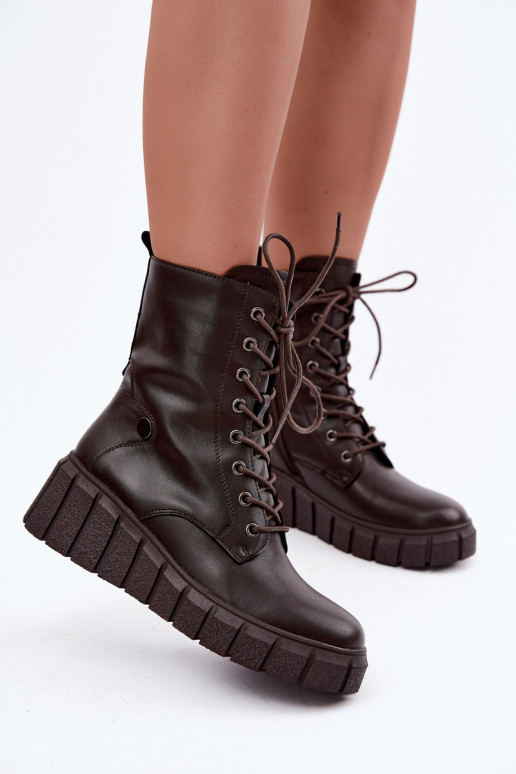 Warm leather ankle boots with platform T.Sokolski AN Z26-160 in chocolate color