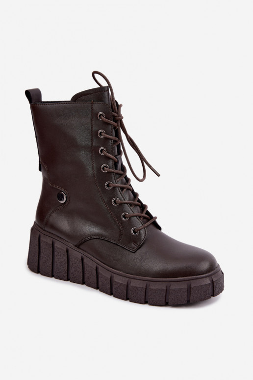 Warm leather ankle boots with platform T.Sokolski AN Z26-160 in chocolate color