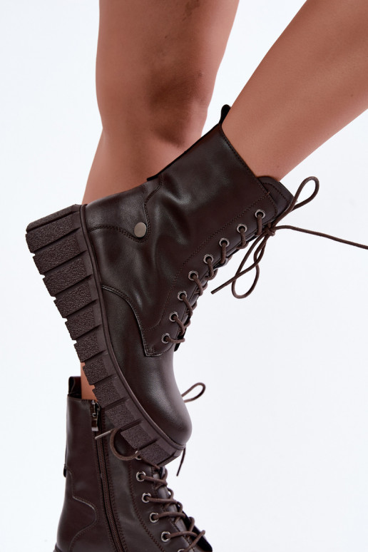 Warm leather ankle boots with platform T.Sokolski AN Z26-160 in chocolate color