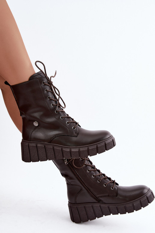 Warm leather ankle boots with platform T.Sokolski AN Z26-160 in chocolate color