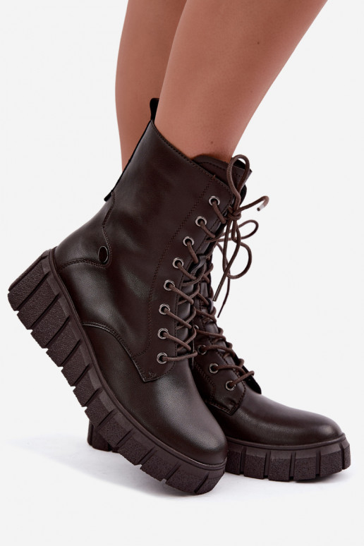 Warm leather ankle boots with platform T.Sokolski AN Z26-160 in chocolate color