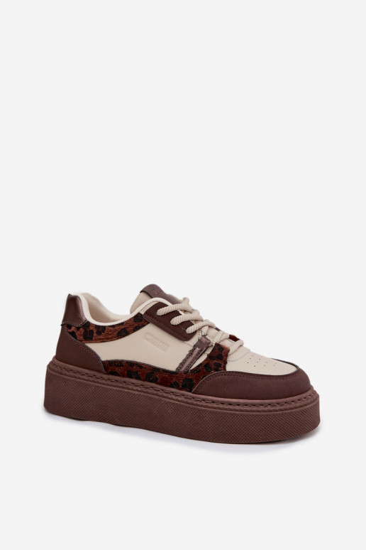 Brown-beige women's platform sneakers with leopard patterns Big Star SS274356