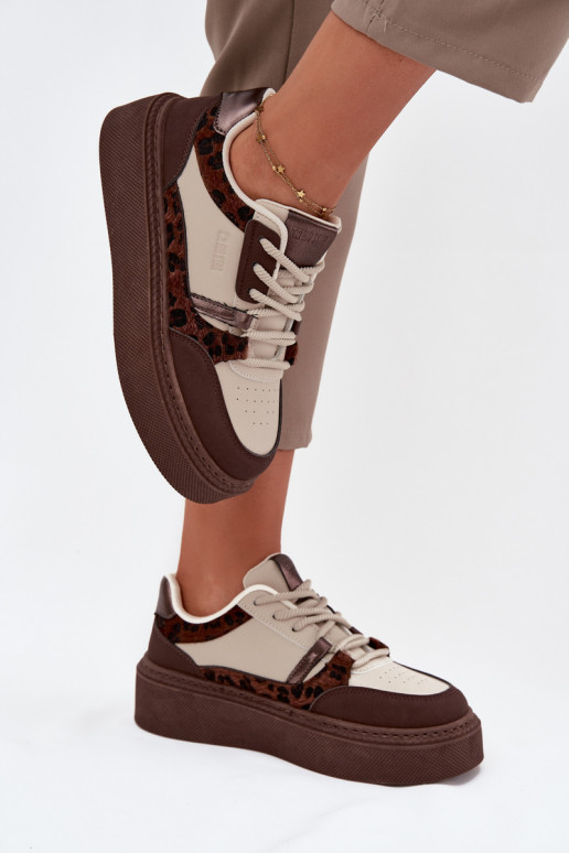 Brązowo-beżowe damskie sneakersy na platformie w panterkę Big Star SS274356