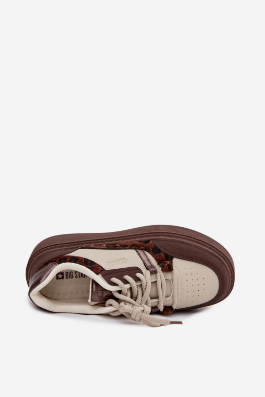 Brown-beige women's platform sneakers with leopard patterns Big Star SS274356