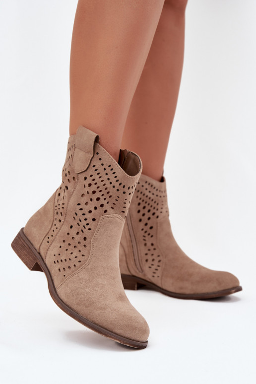 Cut-out women's ankle boots with wide heels in sand Amisna