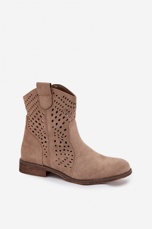 Cut-out women's ankle boots with wide heels in sand Amisna