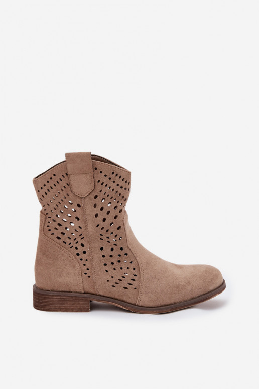 Cut-out women's ankle boots with wide heels in sand Amisna