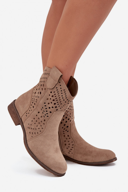 Cut-out women's ankle boots with wide heels in sand Amisna