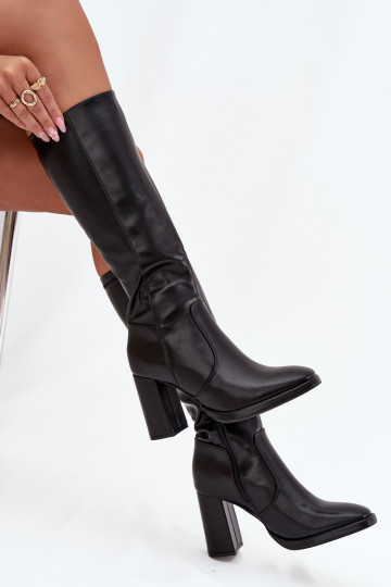 Women's over-the-knee boots with heels in black faux leather Lyvella