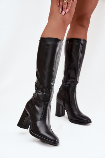 Women's over-the-knee boots with heels in black faux leather Lyvella 2
