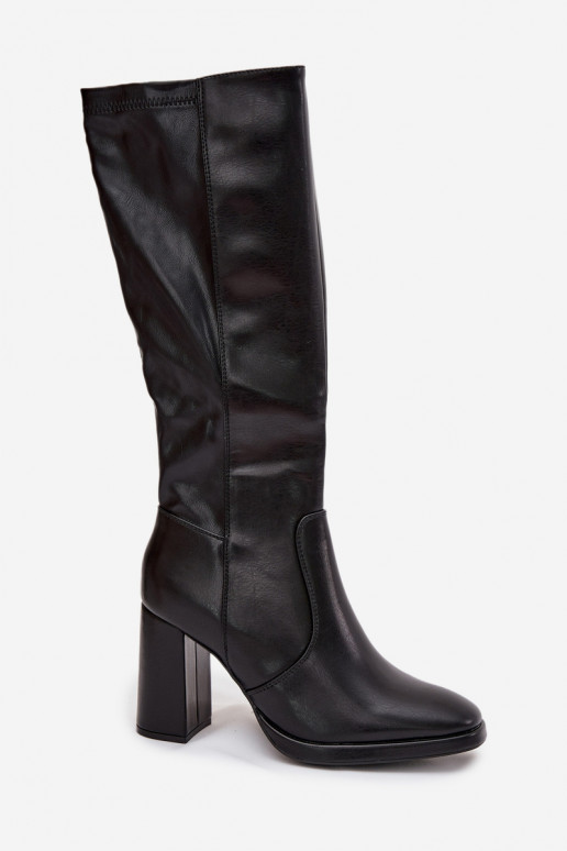 Women's over-the-knee boots with heels in black faux leather Lyvella