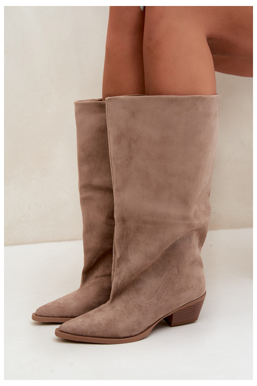 Sand-colored ankle boots with heels in faux suede Casella