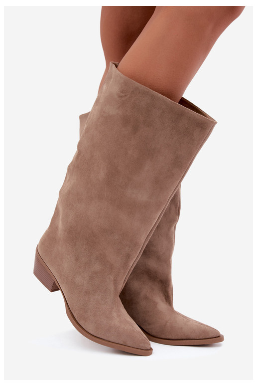 Sand-colored ankle boots with heels in faux suede Casella