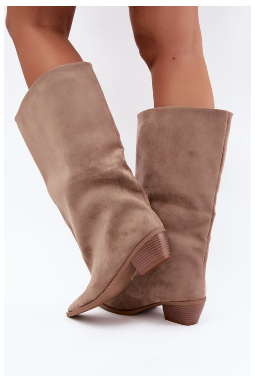 Sand-colored ankle boots with heels in faux suede Casella