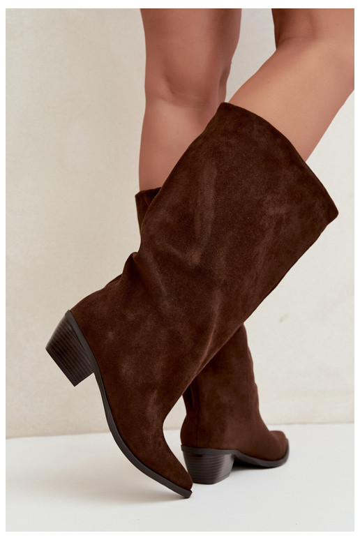 Chocolate-colored ankle boots with heels in faux suede Casella