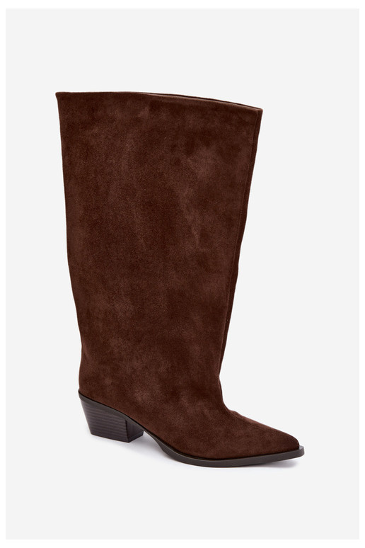 Chocolate-colored ankle boots with heels in faux suede Casella
