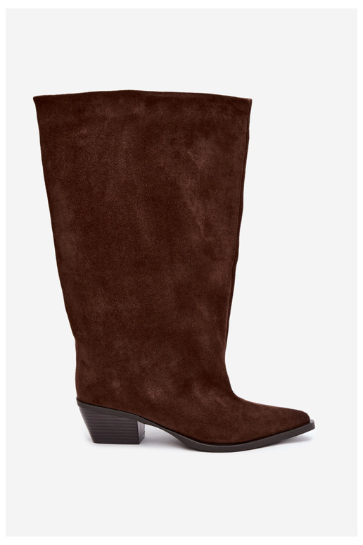 Chocolate-colored ankle boots with heels in faux suede Casella