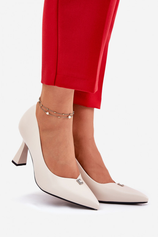 Eleganckie buty na szerokim obcasie Vinceza 62222 w kolorze piaskowym