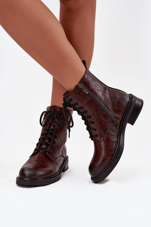 Rūdas krāsas sieviešu darba potītes zābaki ar dekoratīvām detaļām