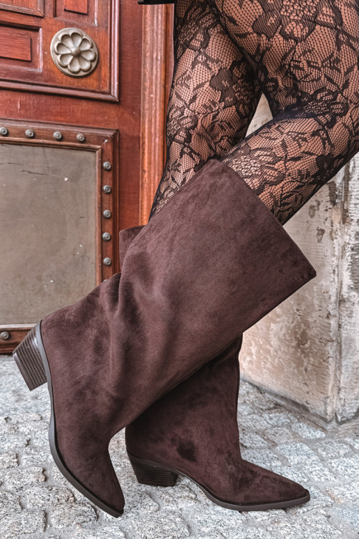 Chocolate-colored ankle boots with heels in faux suede Casella