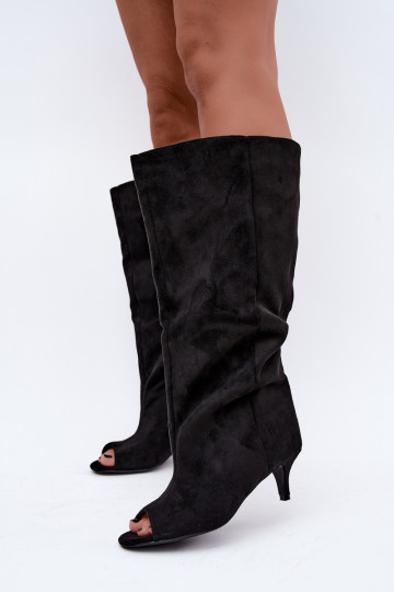 Black ankle boots with open toes on a slim heel Velise