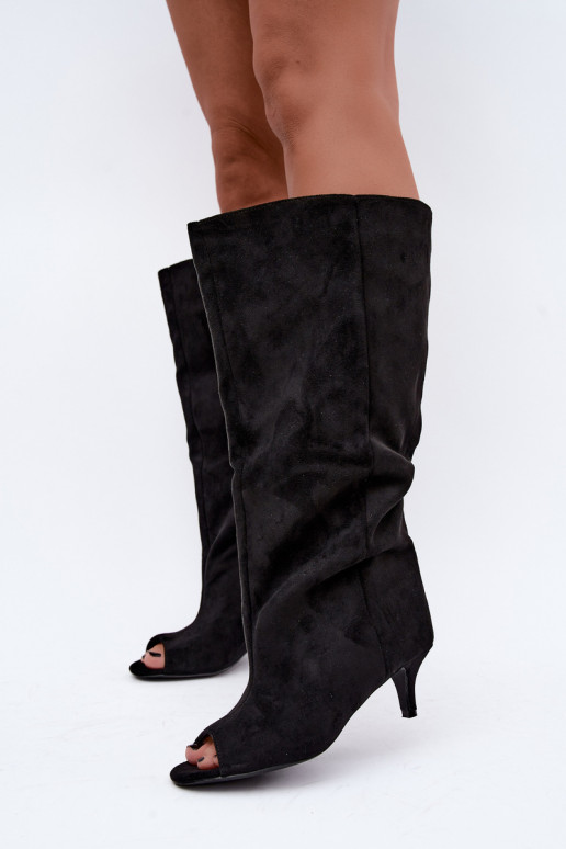 Black ankle boots with open toes on a slim heel Velise