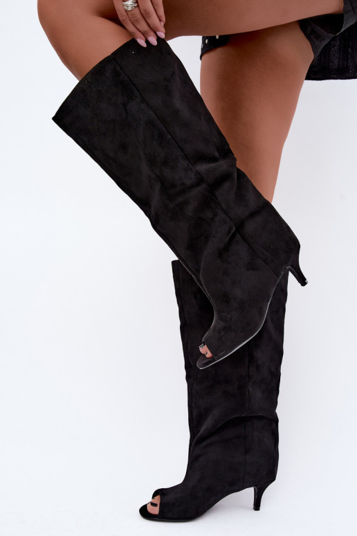 Black ankle boots with open toes on a slim heel Velise