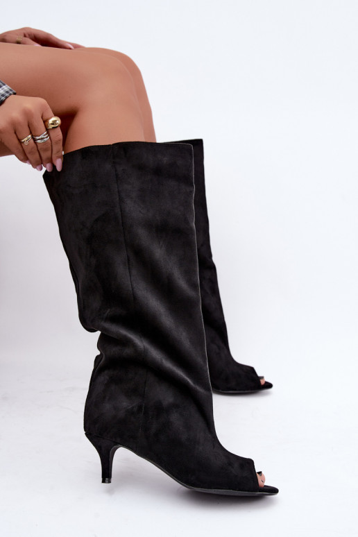 Black ankle boots with open toes on a slim heel Velise