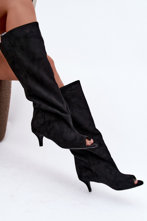 Black ankle boots with open toes on a slim heel Velise