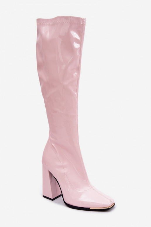 Light pink patent ankle boots with heels Mlokva