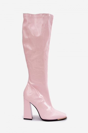 Light pink patent ankle boots with heels Mlokva 2