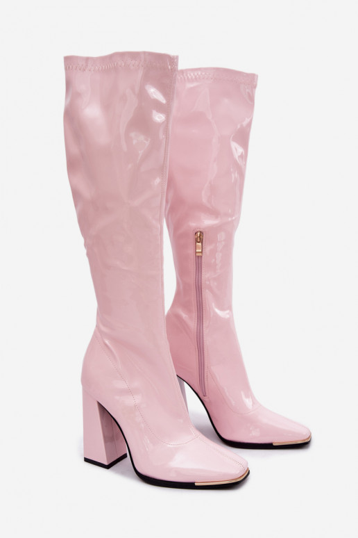Light pink patent ankle boots with heels Mlokva