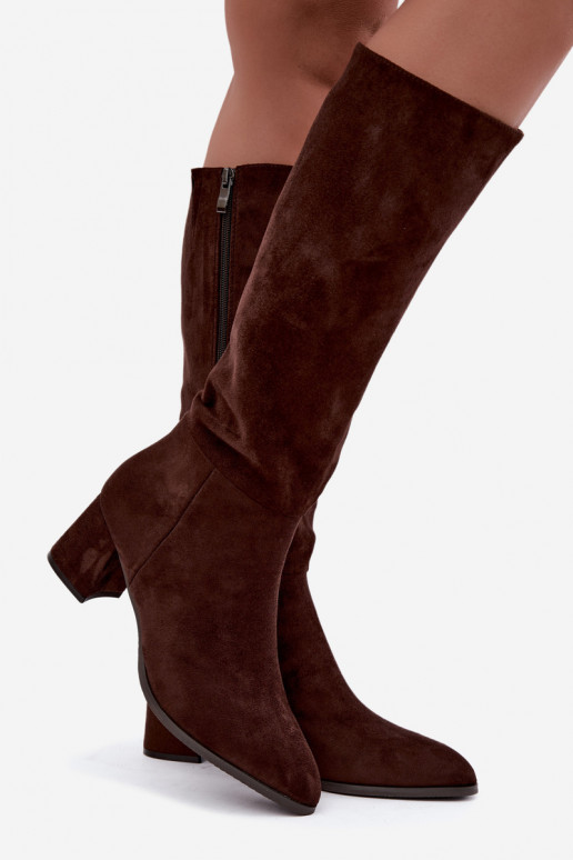 Insulated women's knee-high boots with heels in chocolate Raleya