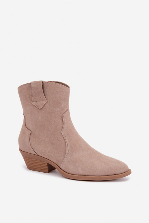Faux suede cowboy-style boots with heels in sand color Daliae