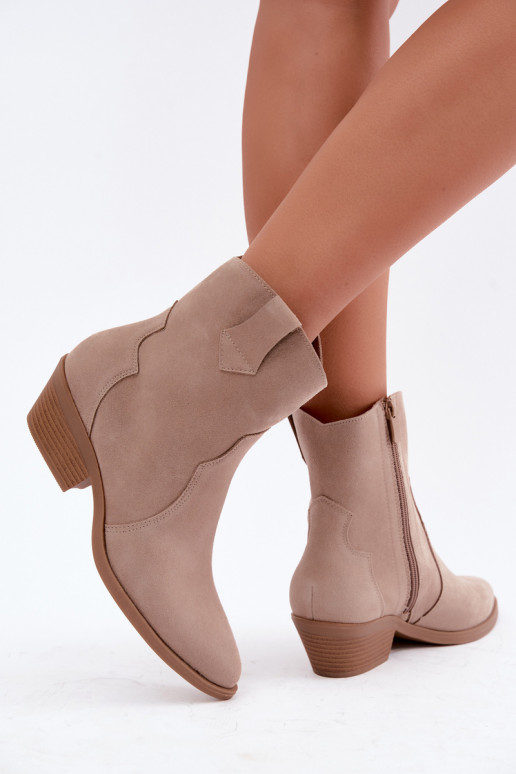 Faux suede cowboy-style boots with heels in sand color Daliae
