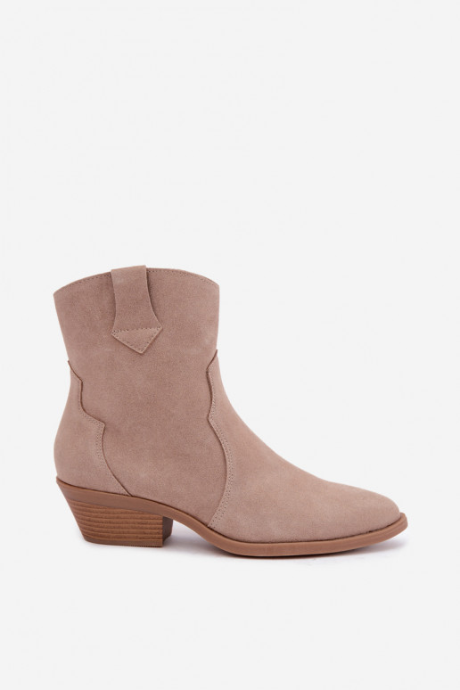 Faux suede cowboy-style boots with heels in sand color Daliae