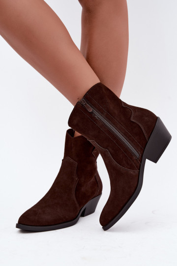Faux suede cowboy-style boots with heels in brown color Daliae 2