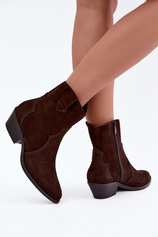 Faux suede cowboy-style boots with heels in brown color Daliae