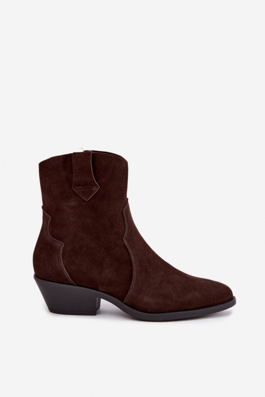Faux suede cowboy-style boots with heels in brown color Daliae