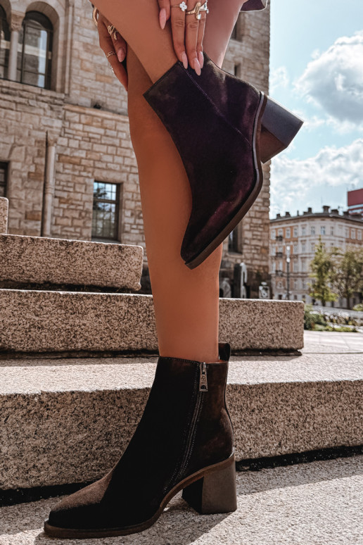 Faux leather insulated ankle boots with heels Vinceza in chocolate color