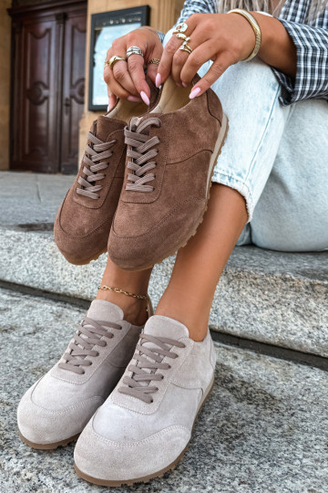 Sneakery Barefoot z sztucznej zamszowej skóry w brązowym kolorze Zazoo N1422 2