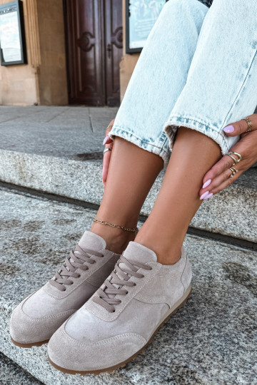 Sneakery Barefoot z sztucznej zamszowej skóry w piaskowym kolorze Zazoo N1422 2