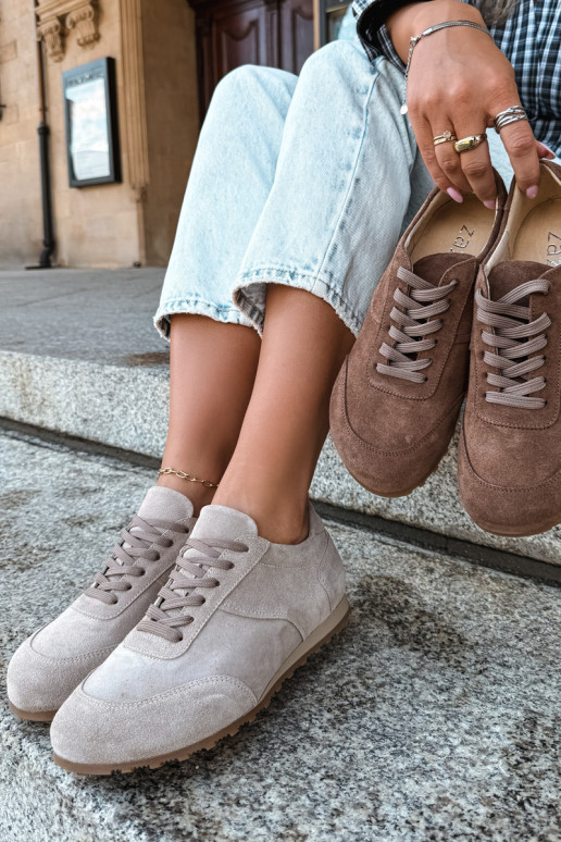 Barefoot sneakers in faux suede in sand color Zazoo N1422