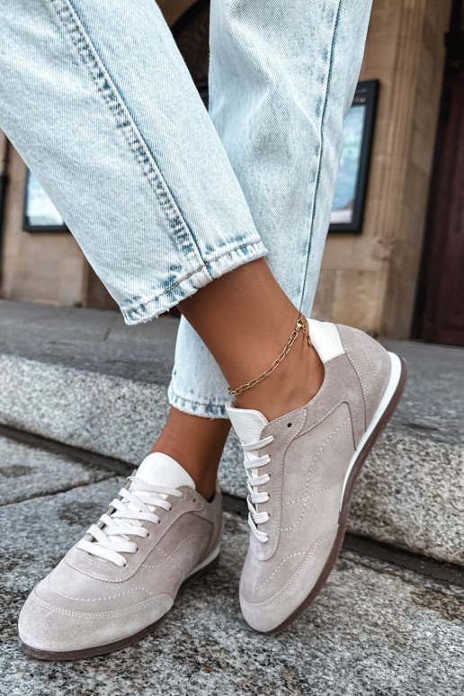 Sneakery Barefoot z haftem w piaskowym kolorze Zazoo N1414
