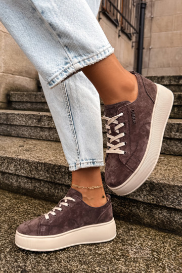 Faux suede sneakers with platform Kobbo in chocolate