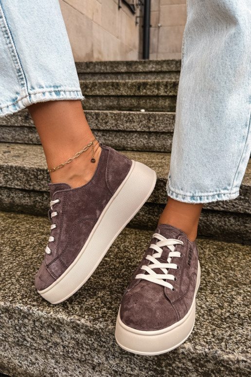 Faux suede sneakers with platform Kobbo in chocolate