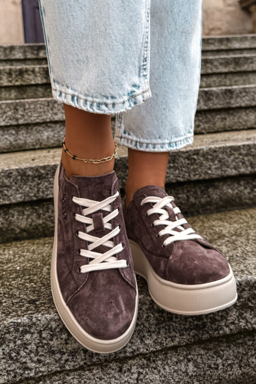 Faux suede sneakers with platform Kobbo in chocolate